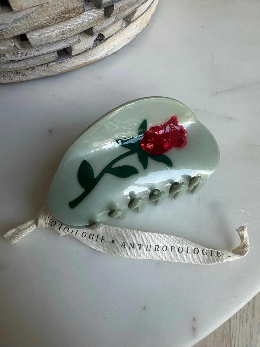Anthropologie Mint Green Rose Hair Claw